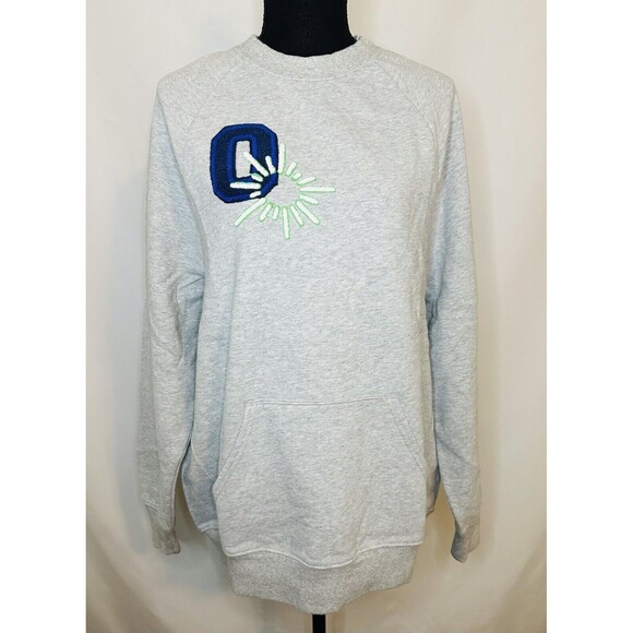 OFFLINE AERIE Oversized Embroidered‎ Gray Crewneck Pullover Sweater XS NWT - Picture 1 of 12